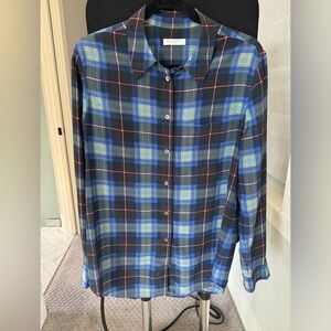 Equipment silk plaid blouse